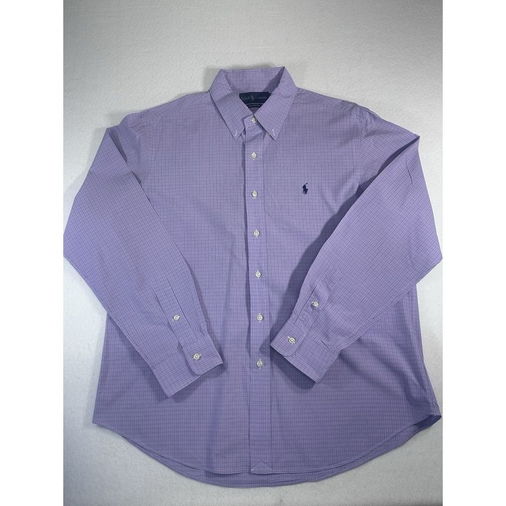 Ralph Lauren Shirt Mens XL Custom Fit Purple Plaid Lng Sleeve Button Down Cotton